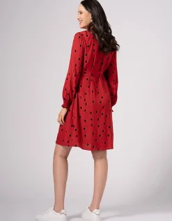 Store Seraphine Rotes Gesmoktes Umstands- & Stillkleid
