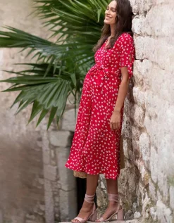 Cheap Seraphine Rotes Midi Umstandskleid Mit Blumchendruck