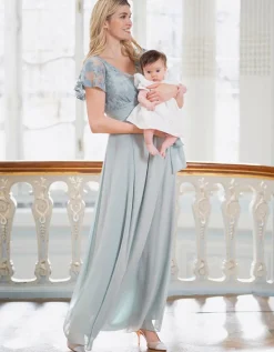New Seraphine Salbeigrunes Maxikleid Aus Spitze Und Seidenchiffon Fur Umstands- Und Stillanlasse
