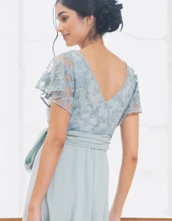 New Seraphine Salbeigrunes Maxikleid Aus Spitze Und Seidenchiffon Fur Umstands- Und Stillanlasse