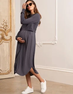 New Seraphine Schiefergraues Still- & Umstandsmidikleid