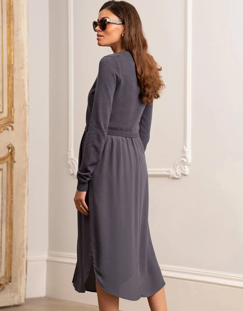 New Seraphine Schiefergraues Still- & Umstandsmidikleid