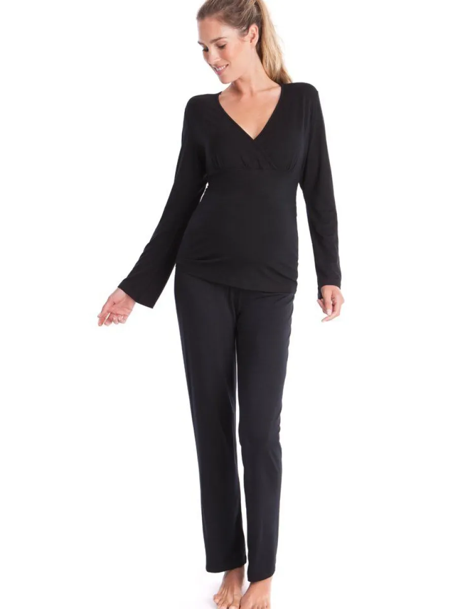 New Seraphine Schwarzer Lounge Umstands- Und Stillpyjama Aus Bambus