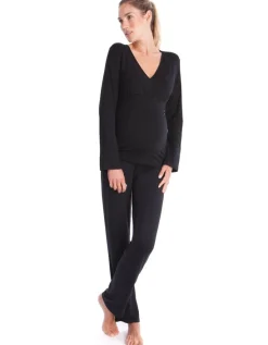 New Seraphine Schwarzer Lounge Umstands- Und Stillpyjama Aus Bambus