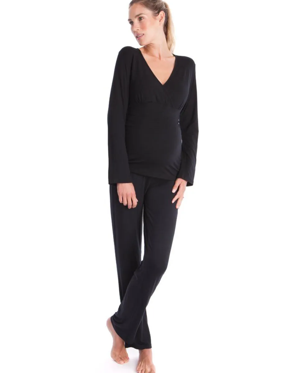 New Seraphine Schwarzer Lounge Umstands- Und Stillpyjama Aus Bambus