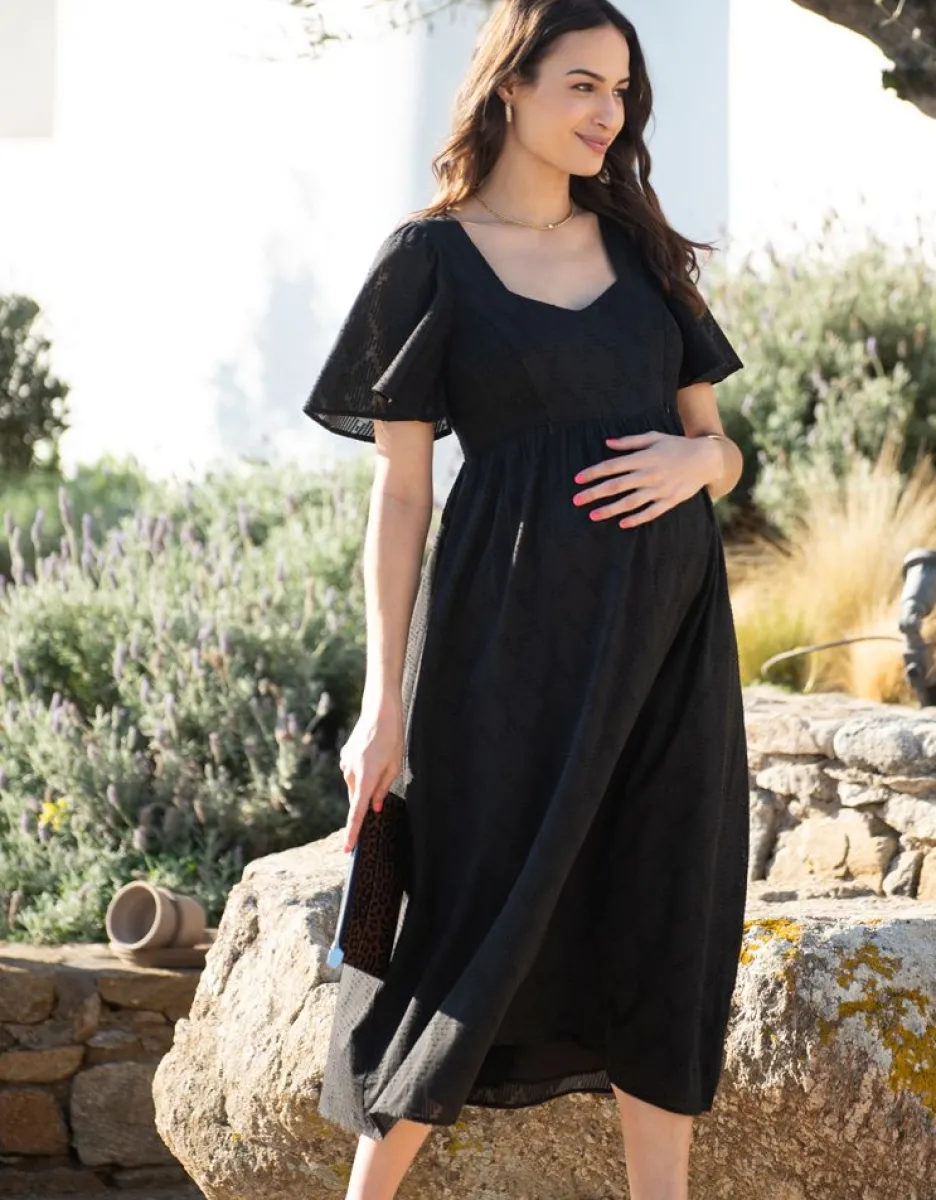 Best Sale Seraphine Schwarzes Umstands- & Stillkleid Mit Lochstickerei