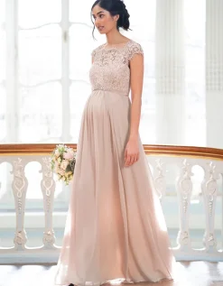 Online Seraphine Seidenes Umstandsabendkleid Mit Eyelash Spitze - Rose