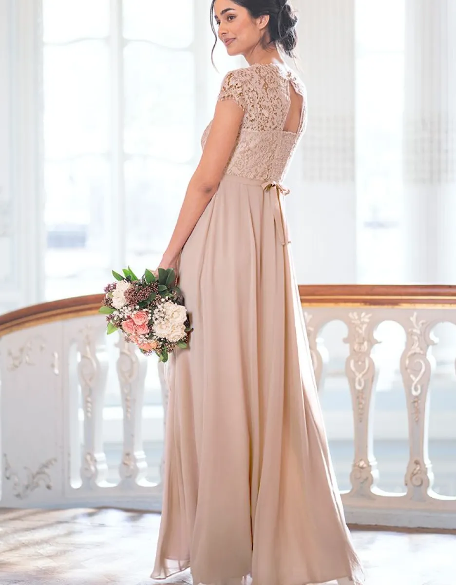 Online Seraphine Seidenes Umstandsabendkleid Mit Eyelash Spitze - Rose