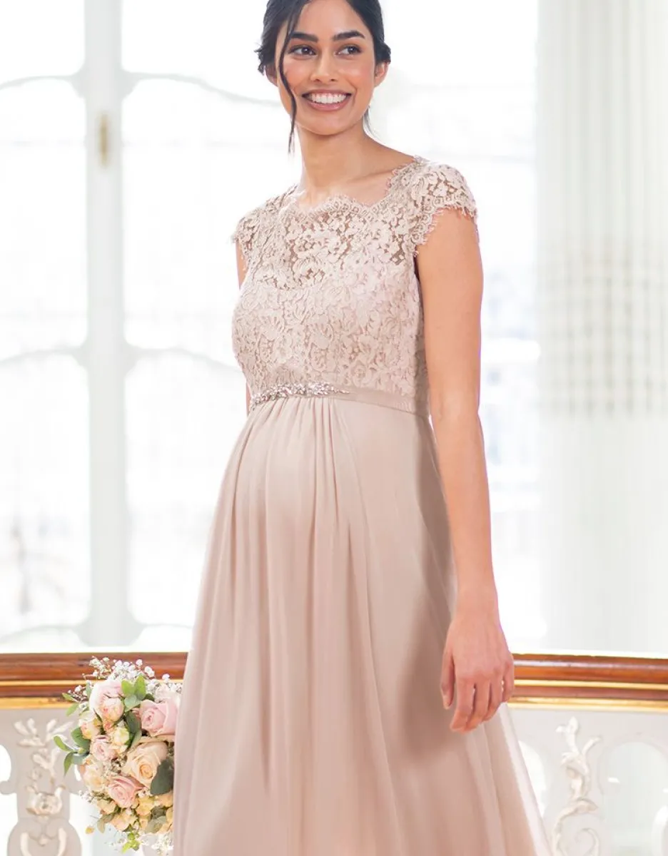 Online Seraphine Seidenes Umstandsabendkleid Mit Eyelash Spitze - Rose