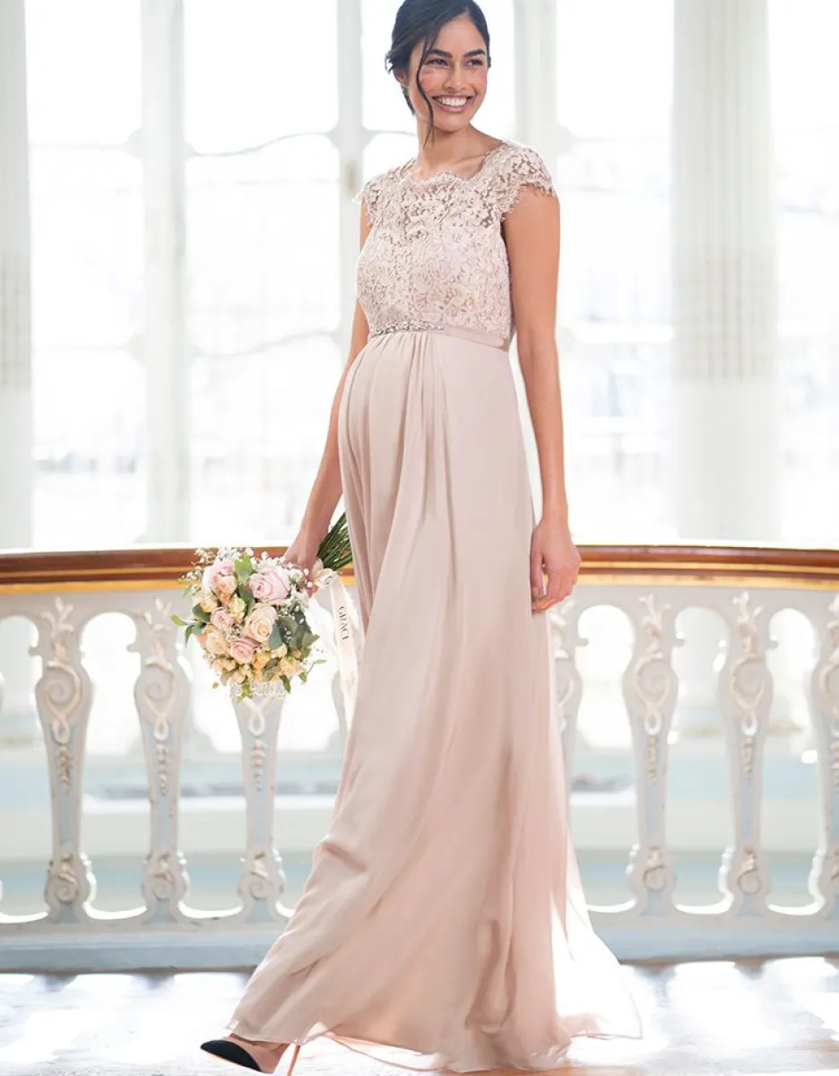 Online Seraphine Seidenes Umstandsabendkleid Mit Eyelash Spitze - Rose