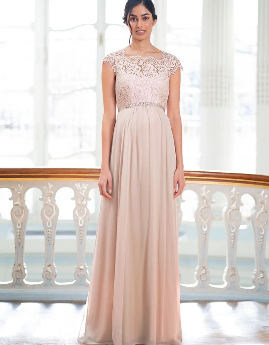 Online Seraphine Seidenes Umstandsabendkleid Mit Eyelash Spitze - Rose