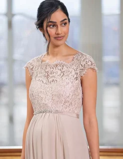 Online Seraphine Seidenes Umstandsabendkleid Mit Eyelash Spitze - Rose