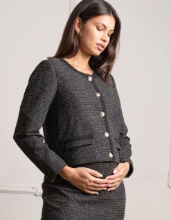Best Sale Seraphine Stretch-Tweed-Umstandsjacke, Schwarz