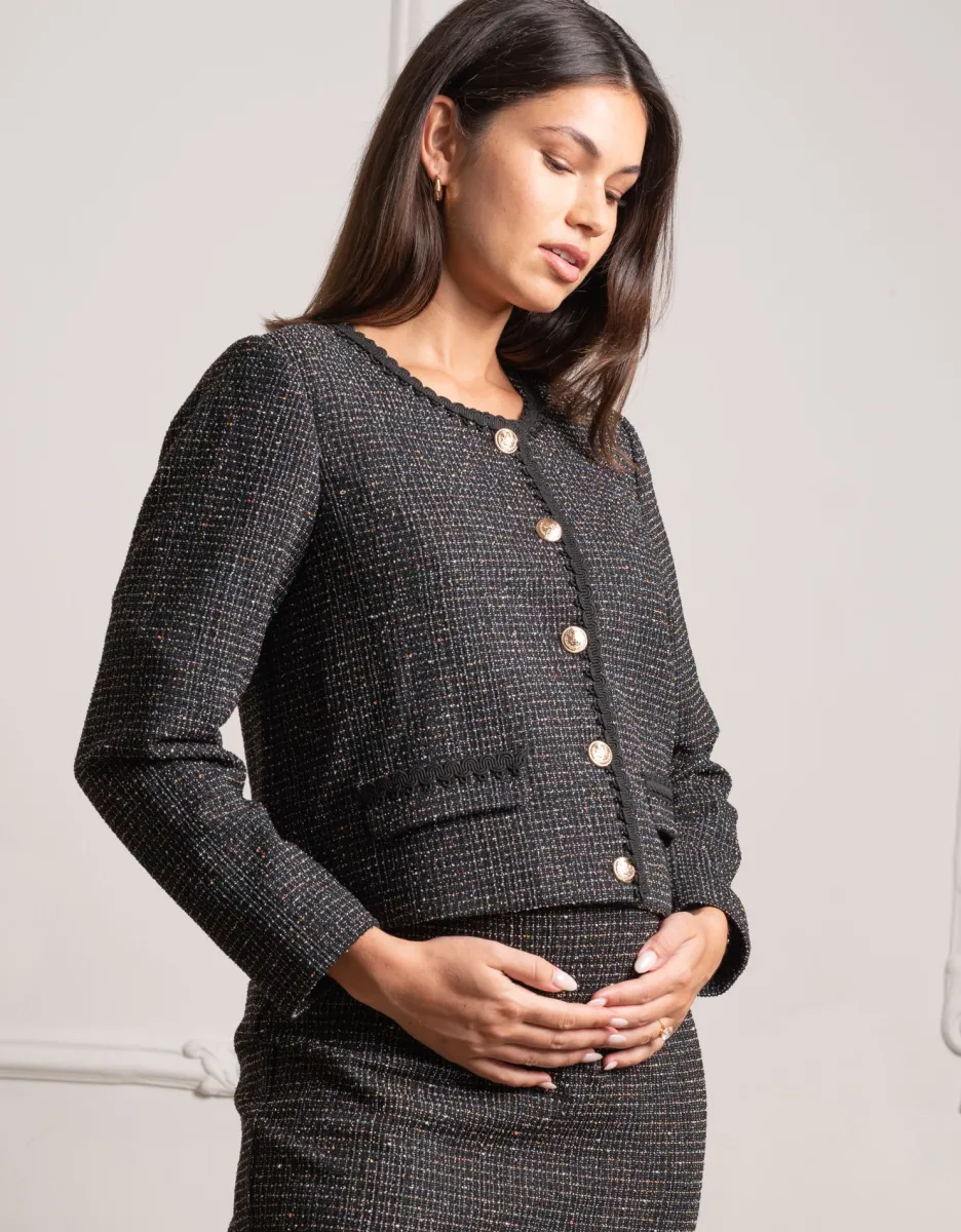 Best Sale Seraphine Stretch-Tweed-Umstandsjacke, Schwarz