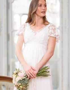 Cheap Seraphine Umstands- Und Stillbrautkleid Aus Elfenbeinfarbener Spitze Und Seidenchiffon