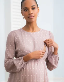Cheap Seraphine Umstands- Und Stillkleid Aus Taupefarbenem Und Weisem Punkt-Chiffon