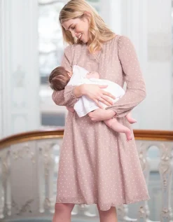 Cheap Seraphine Umstands- Und Stillkleid Aus Taupefarbenem Und Weisem Punkt-Chiffon