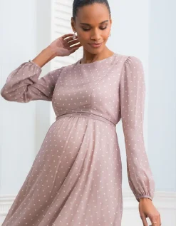 Cheap Seraphine Umstands- Und Stillkleid Aus Taupefarbenem Und Weisem Punkt-Chiffon