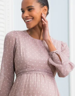 Cheap Seraphine Umstands- Und Stillkleid Aus Taupefarbenem Und Weisem Punkt-Chiffon