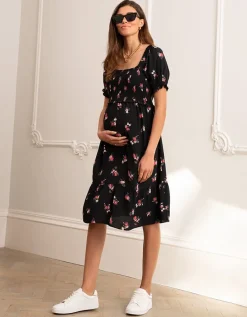 Online Seraphine Umstands- Und Stillkleid Mit Gerafftem Schwarzem Blumendruck