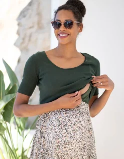 Best Seraphine Umstands- Und Stillkleid Mit Oberteil In Khakigrun Mit Ditsy-Blumendruck