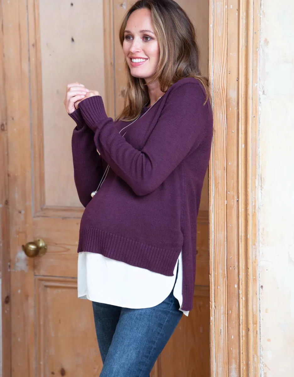 New Seraphine Umstands- Und Stillpullover Mit Hemd - Burgunder