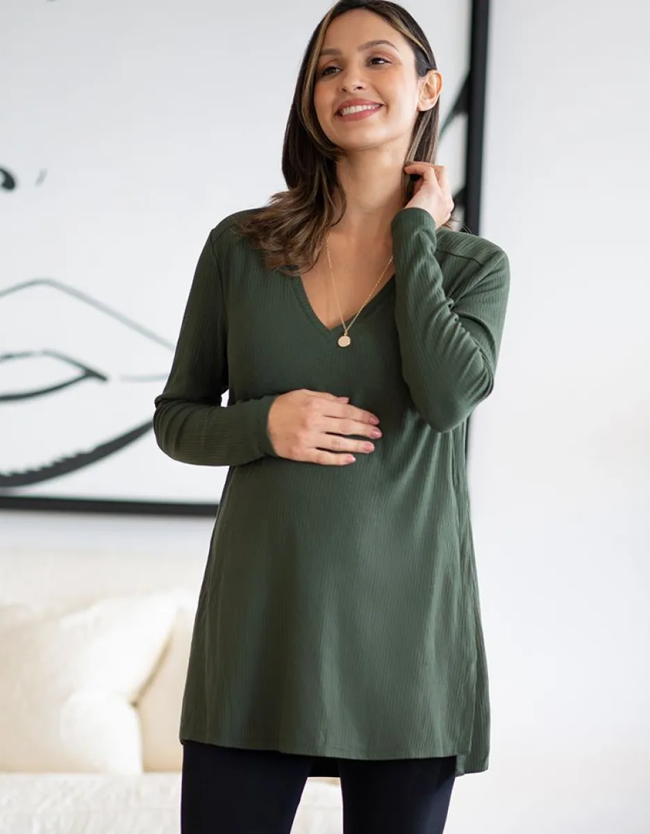 Online Seraphine Umstands- Und Stilltop In Khaki Mit Langen Armeln
