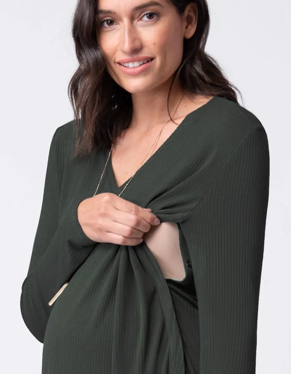 Online Seraphine Umstands- Und Stilltop In Khaki Mit Langen Armeln