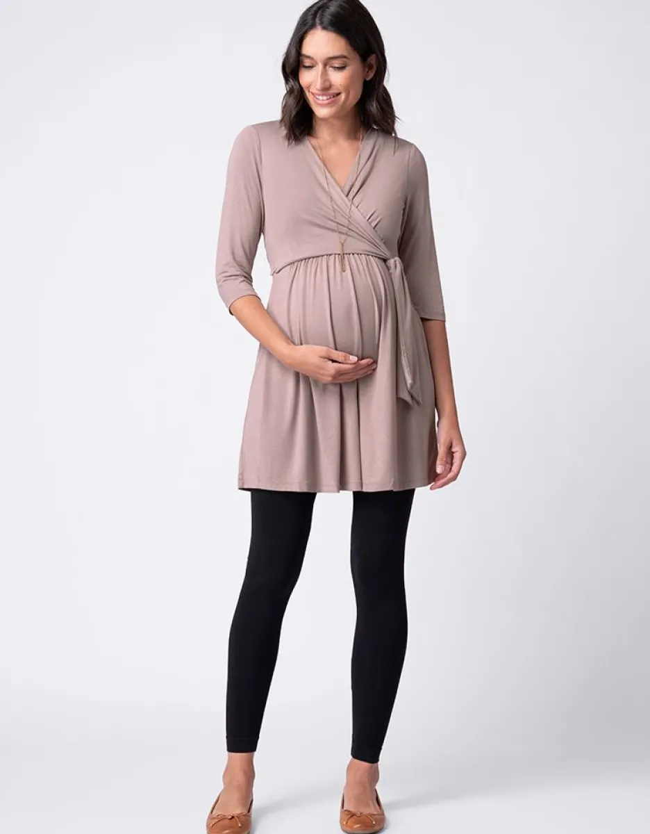 Shop Seraphine Umstands- Und Stilltunikakleid Aus Taupefarbenem Jersey In Wickeloptik