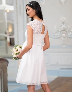 Outlet Seraphine Umstandskleid Aus Elfenbeinfarbener Wimpernspitze Und Seidenchiffon