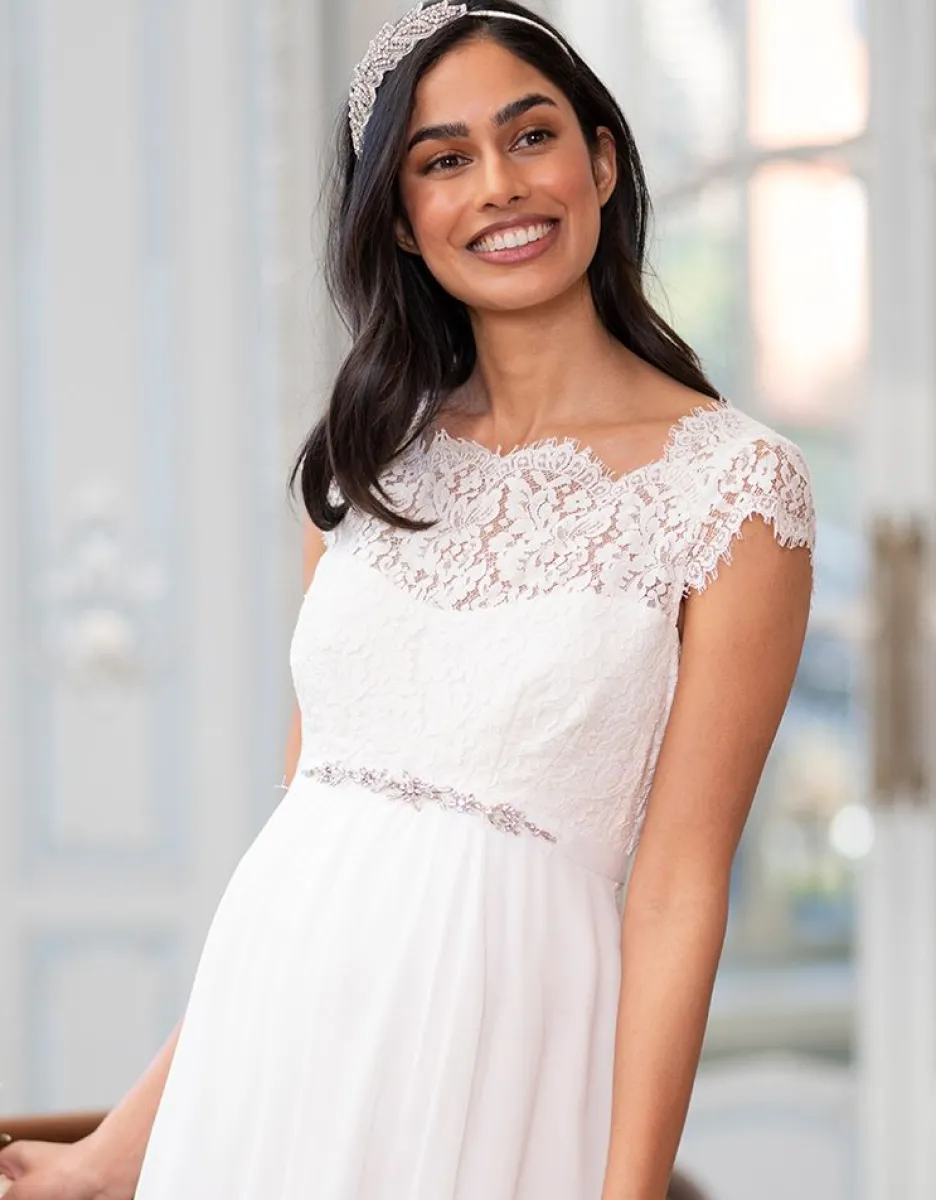 Outlet Seraphine Umstandskleid Aus Elfenbeinfarbener Wimpernspitze Und Seidenchiffon