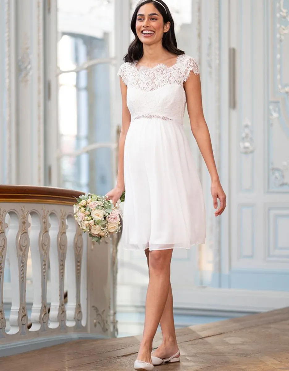 Outlet Seraphine Umstandskleid Aus Elfenbeinfarbener Wimpernspitze Und Seidenchiffon