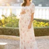 Clearance Seraphine Vintage Garden Florals Creme Maxi Umstands- Und Stillkleid