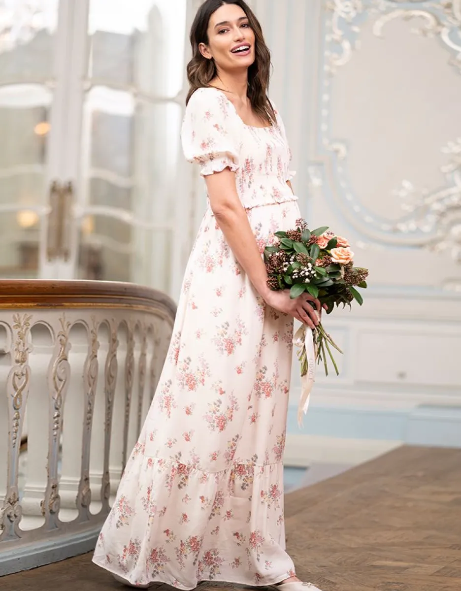 Clearance Seraphine Vintage Garden Florals Creme Maxi Umstands- Und Stillkleid