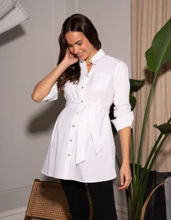 Fashion Seraphine Weise Umstandstunikabluse Mit Gurtel